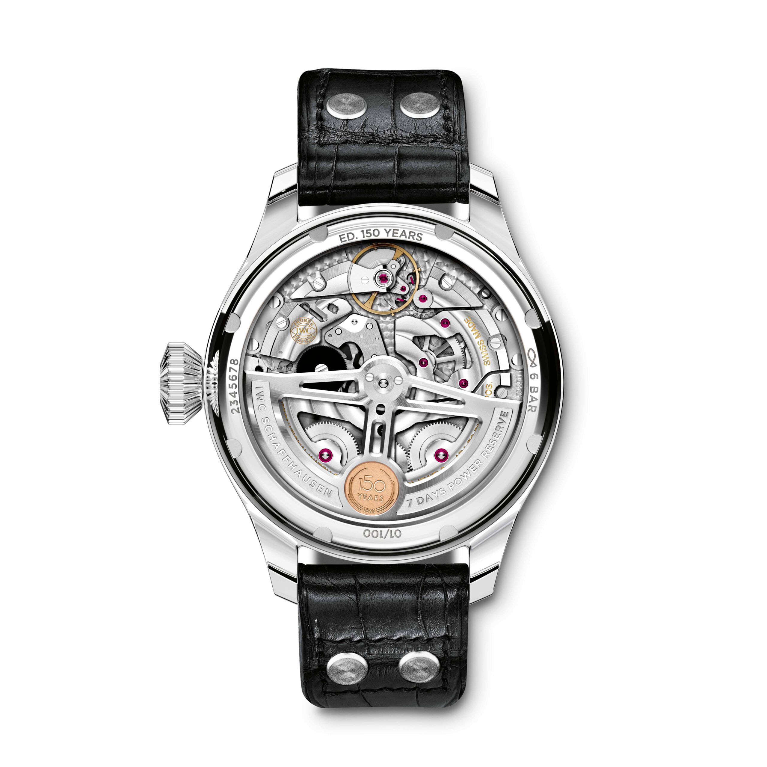 The Pellaton winding of the IWC-manufactured calibre 52850 comes with wear-proof ceramic components and generates a 7-day power reserve in two barrels. 