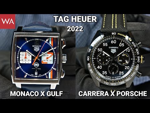 TAG Heuer Monaco X Gulf + TAG Heuer Carrera X Porsche: Iconic, bold, decidedly sporty chronographs.